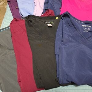 9pc Bundle Assorted Scrub Tops Collection Size Large